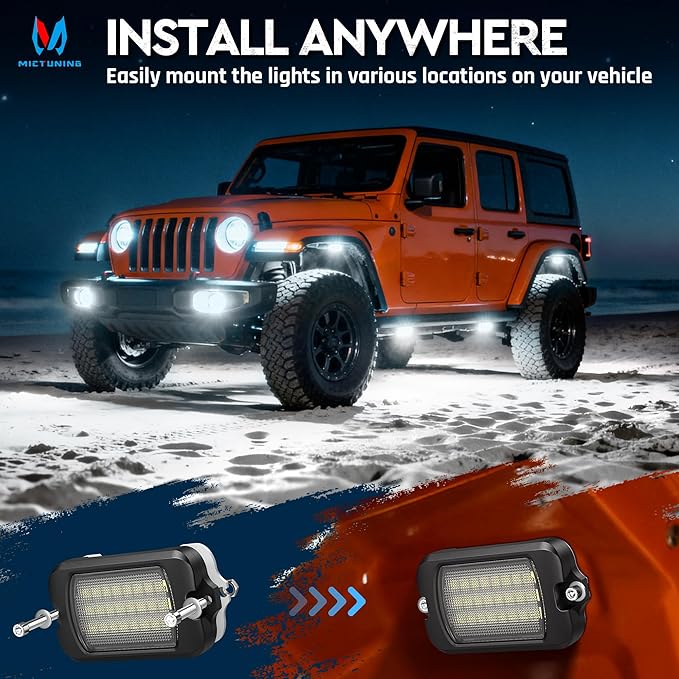 MICTUNING Q1 Max White Rock Lights, 4 Pods Super Bright Pure Underglow Light Kit, IP68 Waterproof for Truck Car ATV UTV Golf Cart (2 Year Warranty)
