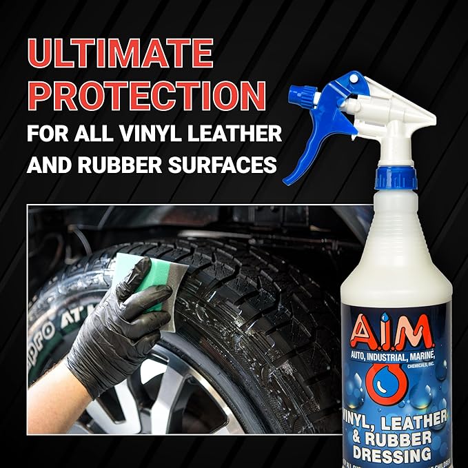 AIM Chemicals Vinyl Leather Rubber Multi-Purpose Dressing -Effective UV Protection -Leather Cleaner & Conditioner -Suitable for Interiors, Exteriors, Engines -Anti-Static -Water-Based for Cars, 1 Gal