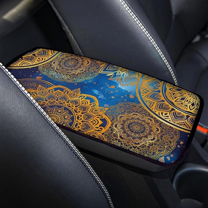 Dreaweet Mandala Print Center Console Armrest Pad Cover Boho Car Accessories Middle Console Cover Anti-Scratch Universal Car Armrest Storage Box Mat