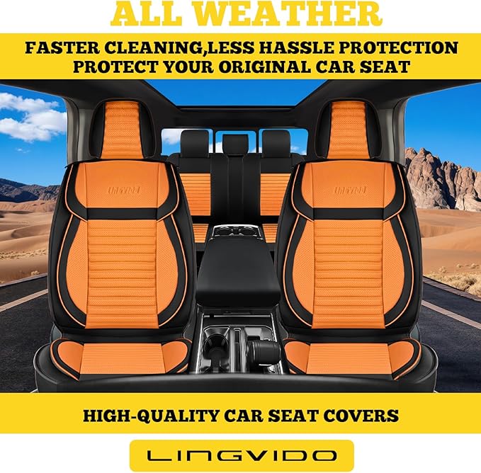 LINGVIDO Full Set Car Seat Covers, Faux Nappa Leather, Airbag Compatible and Waterproof Protectors for Sedans SUVs, Breathable Interior for Active Families, Pets, and Commuters (5 Seats, Black/Brown)