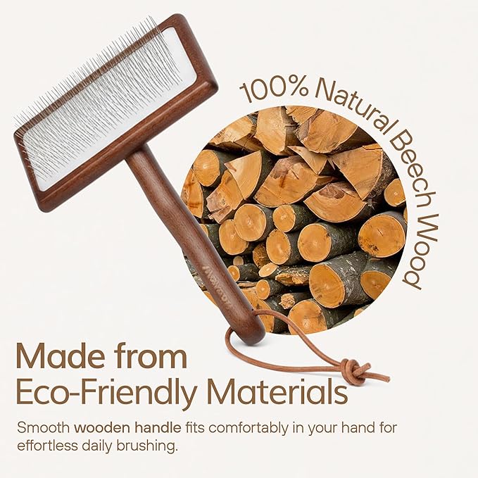 WaySoft Sheepskin Rug Brush with Premium Natural Beech Wood Handle, Restores Softness & Fluff, Gently Removes Dirt, Ideal for Sheepskin Rug Care, Includes Hanging Leather Strap for Easy Storage