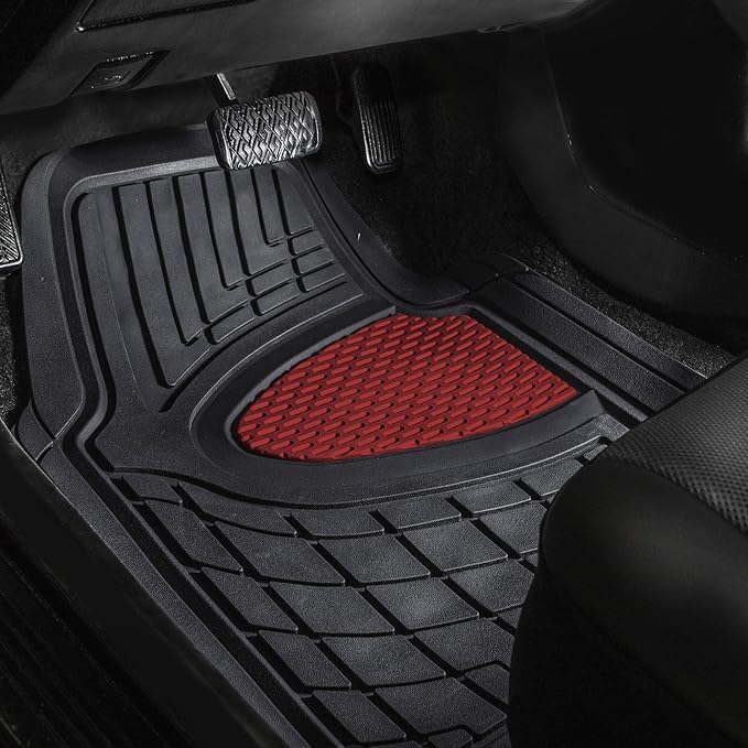 FH Group Automotive Floor Mats Tall Channel Burgundy Universal Fit Full Set Climaproof™ for Most Sedan, SUV and Trucks, Trimmable Rubber Combo Small Car Seat Cover Design Heavy-Duty Floor Mats