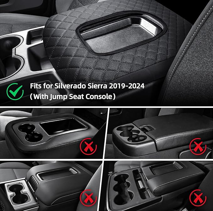 Center Console Cover Fit for Chevy Silverado 2019-2025 Jump Seat Console, Car Armrest Seat Box Cover (ONLY for Split Bench Jump Seat Console)