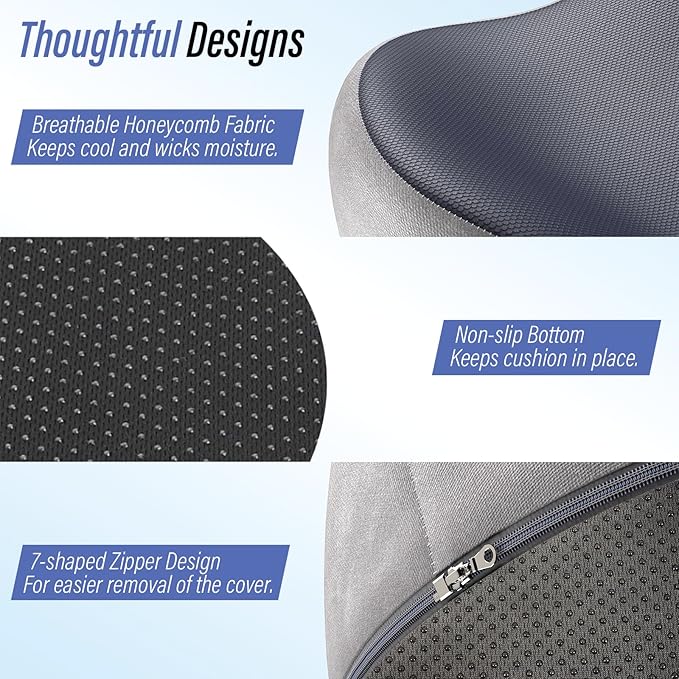 Car Seat Cushion for Long Driving, Ergonomic Memory Foam Seat Cushion for Pressure Relief, Medical Grade Chair Cushion for Office/Wheelchair (Navy Blue)