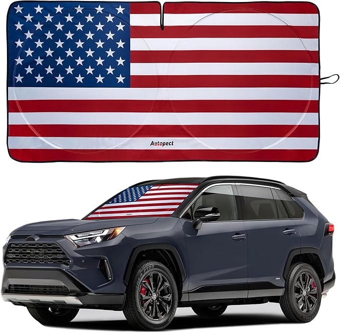 Windshield Sun Shade - American Flag Design, High-Resolution Sun Visor for Car, Truck, SUV with Mirror Cut-Out for Interior Sun Protection, Foldable Car Sun Shade (Original, Medium)