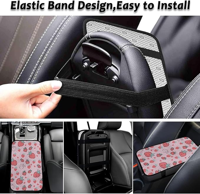 CLOHOMIN Stawberry Car Center Console Cover Cute Pink Car Arm Rest Covers Winter Auto Armrest Cushion Pad Accessories for Most Vehicles Warm Auto Center Console Pad