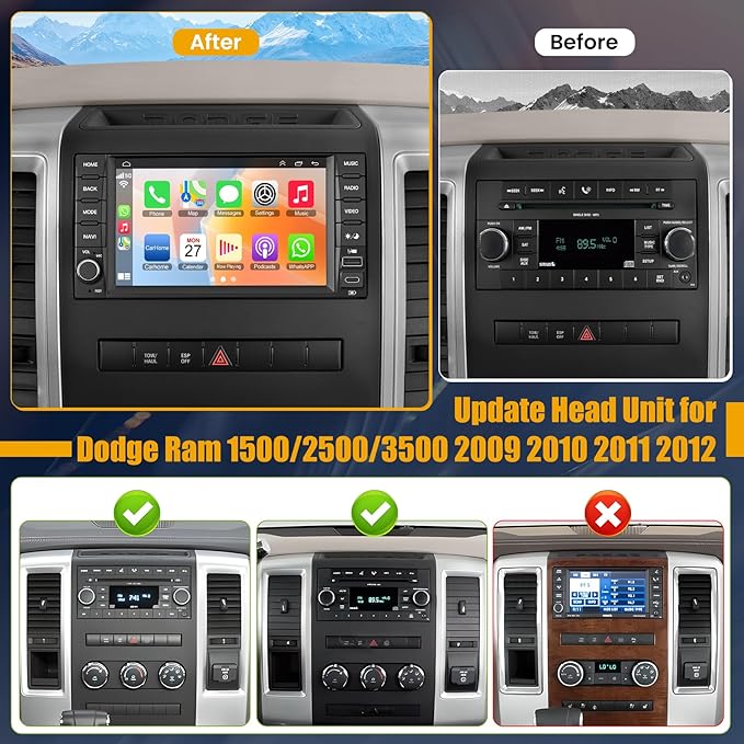 Car Radio Stereo for Dodge Ram Pickup 1500/2500(2009-2012),for Dodge Challenger&Avenger(2008-2014), Android 13.0 (4G RAM 64G ROM) Touch Screen with Wireless Carplay& Android Auto