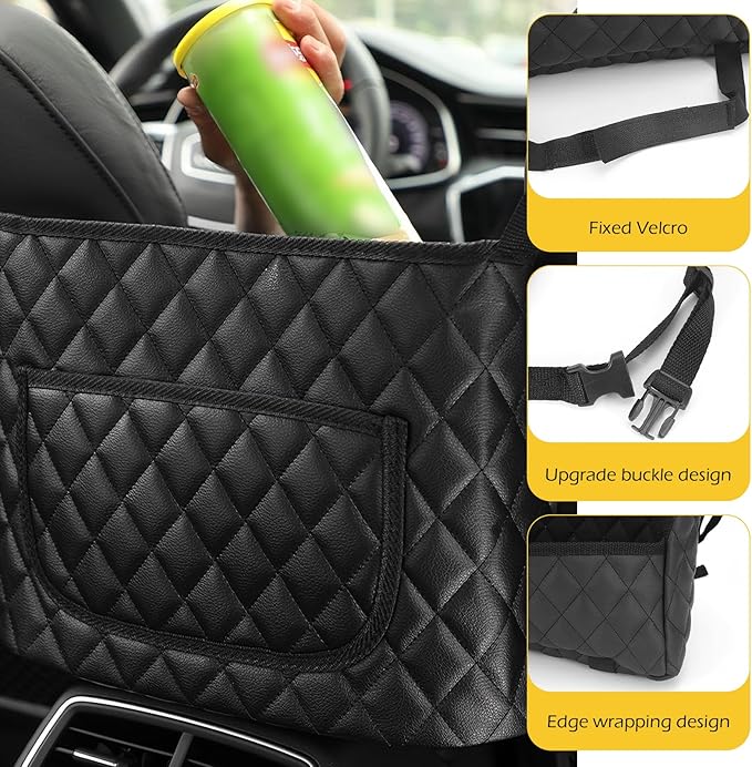 Car Purse Holder Between Seats, Hanging Large Capacity Snack Cup Bag Document Storage Bag, Multi-functional Organizer for Easy Travel, Auto Interior Backseat Barrier (Black)