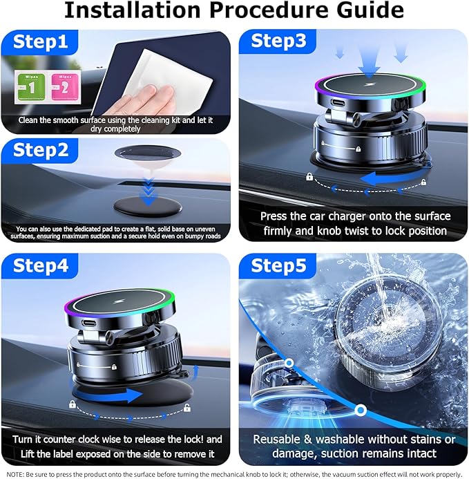 Magsafe Car Mount Charger, 15W Fast Charging Wireless Car Charger, Magsafe Car Mount, 360° Vacuum Magnetic Phone Holder [120LBS Ultra Suction Cup & 3000gf Magnet] for iPhone 17 - 12, Pixel & Samsung