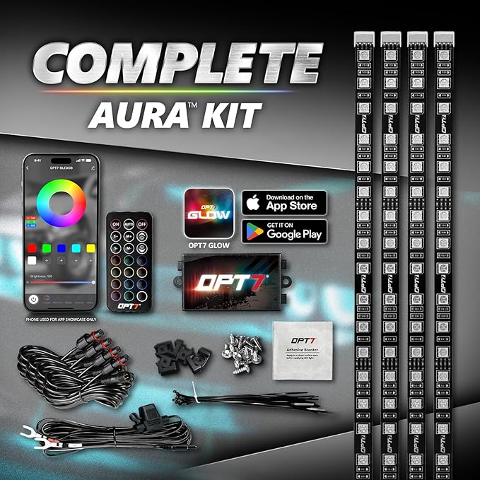OPT7 Aura Pro Halo Accent Lights for 2008-2023 Dodge Challenger with App & Remote Control, Car Neon Accent Lighting Accessories, 12" Multi-Color LED Strip