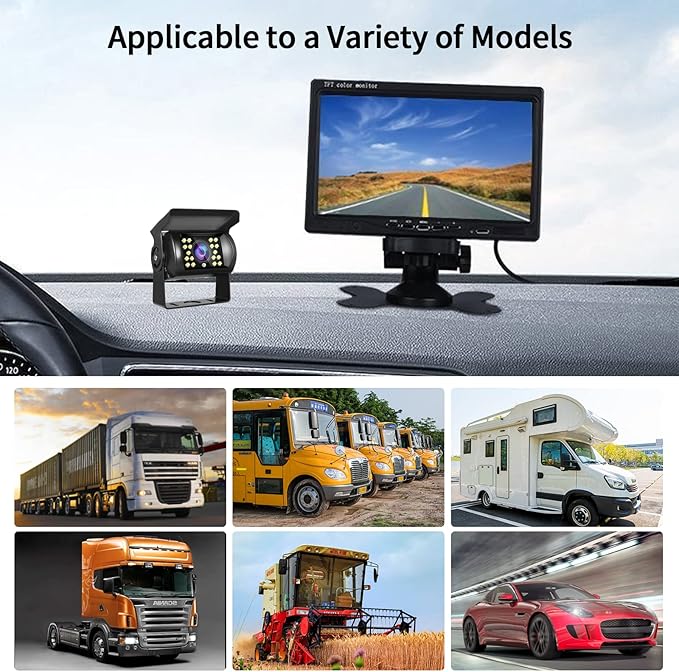 Hodozzy Dual Backup Camera Monitor System for RVs,-7 Inch LCD Screen with 2 Cameras, IP68 Waterproof, 18IR Night Vision, Rear View Camera 4-Pin Cable for Car, Truck/Trailer/Bus/Van/Caravan (12V-24V)