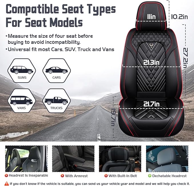 Truck Seat Covers for Ford Bronco 2021-2026, Waterproof Premium Leather Full Coverage Car Seat Covers, Muscle Sport Style Auto Interior Seat Cover Sets (Front Set/Black Red)