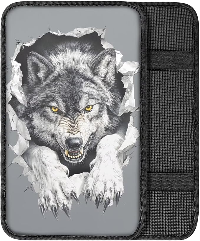 Wolf Print Car Center Console Armrest Cover Pad Universal Decorative Armrest Cover Pad for Truck Sedan SUV, Car Interior Decor Accessories