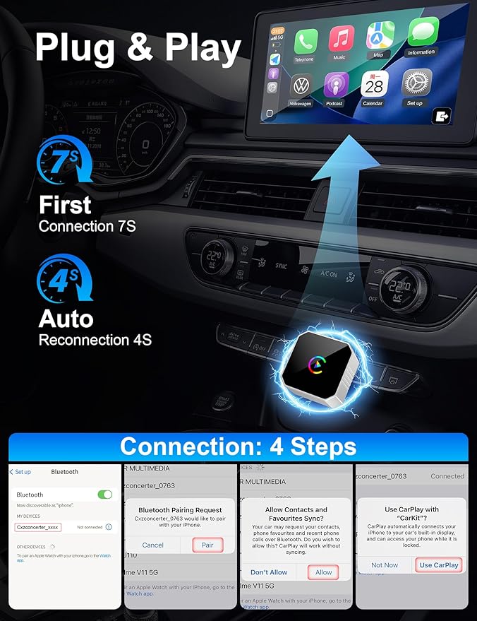 2026 Upgraded Mini Wireless CarPlay Adapter for Apple CarPlay & Android Auto, Plug & Play, Fast and Auto Connect, No Latency 2 in 1 Car Play Wireless Adapter for iPhone iOS 10+ & Android 11+ (Silver)