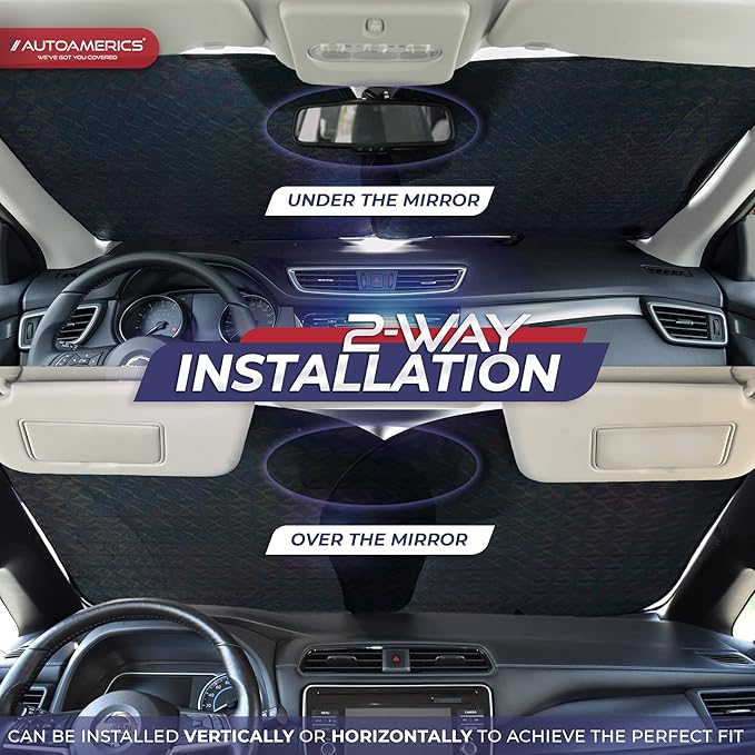 Autoamerics 2-Piece Windshield Sun Shade - Holographic Foldable Car Front Window Sunshade for Most Cars SUV Truck - Heat Blocker Visor Protector Blocks Max UV Rays and Keeps Your Vehicle Cool - Small