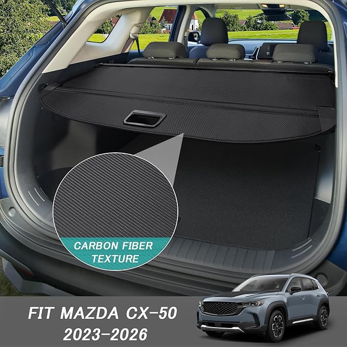 Cargo Cover for Mazda CX-50 CX50 2023 2024 2025 2026 Accessories Retractable Trunk Cover Security Shielding Shade Cargo Luggage Cover Trunk CX50 Privacy Protection (Carbon Fiber Texture)