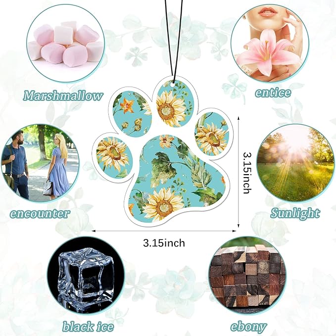 Tallew 24 Pack Car Air Freshener Dog Paw Shape Hanging Pet Lovers Funny Cute Spring Car Scents Air Freshener Rearview Mirror Pendant Cute Pet Odor Eliminating, Mixed Scents