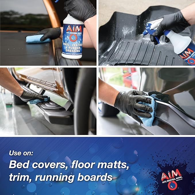 AIM Chemicals Vinyl Leather Rubber Multi-Purpose Dressing -Effective UV Protection -Leather Cleaner & Conditioner -Suitable for Interiors, Exteriors, Engines -Anti-Static -Water-Based for Cars, 1 Gal