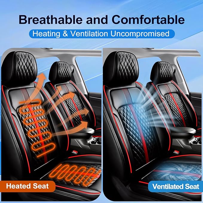 Fit CX-7 Car Seat Covers (Front Pair) for Select Mazda CX7 2006-2012 - Premium Full Coverage Leather, Airbag Compatible & Scratch-Resistant, Waterproof All Weather Seat Protector, Red Trim