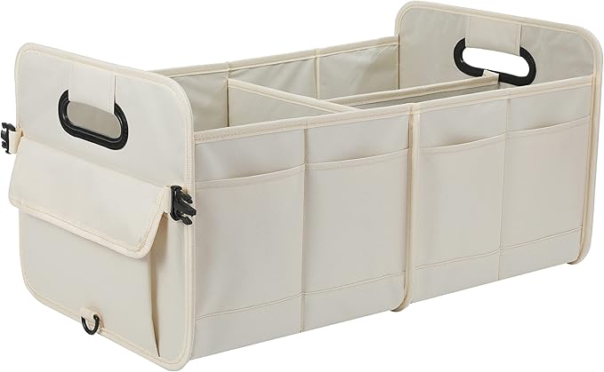 AOKJOY Car Trunk Organizer Car Storage Organizer Collapsible Multi Compartment Car Organizer Adjustable Straps for SUV(Beige)