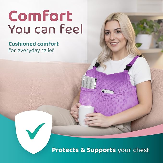 Zomaple Mastectomy Recovery Pillow with Strap, Swirly Gel Pack, Seat Belt Cover & Shower Lan – Post Mastectomy Must Haves, Breast Augmentation/Reduction & Mastectomy Recovery Supplies – Washable Cover