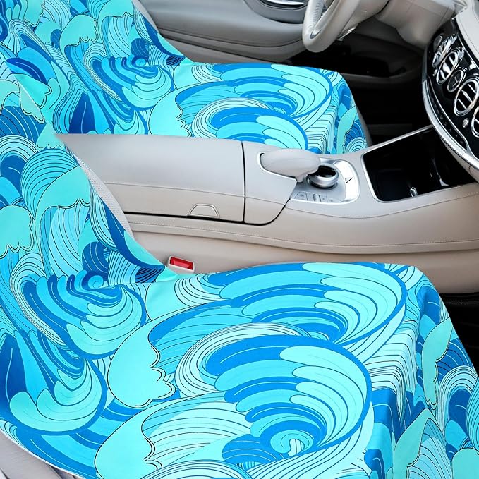 2 Pack Car Seat Towel Covers with Storage Bag 63 x 32 Inch Athletic Running Towel Seat Sweat Washable Non Slip Cover Gift for Car Outdoor Sport Activities (Waves)