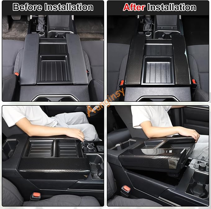 Car Center Console Armrest Protector Cover Compatible with Toyota Tundra 2022+ & Sequoia 2023+, Central Armrest Seat Storage Box Cover Cushion Lid Protector Pad Waterproof Anti-Scratch ABS Accessories