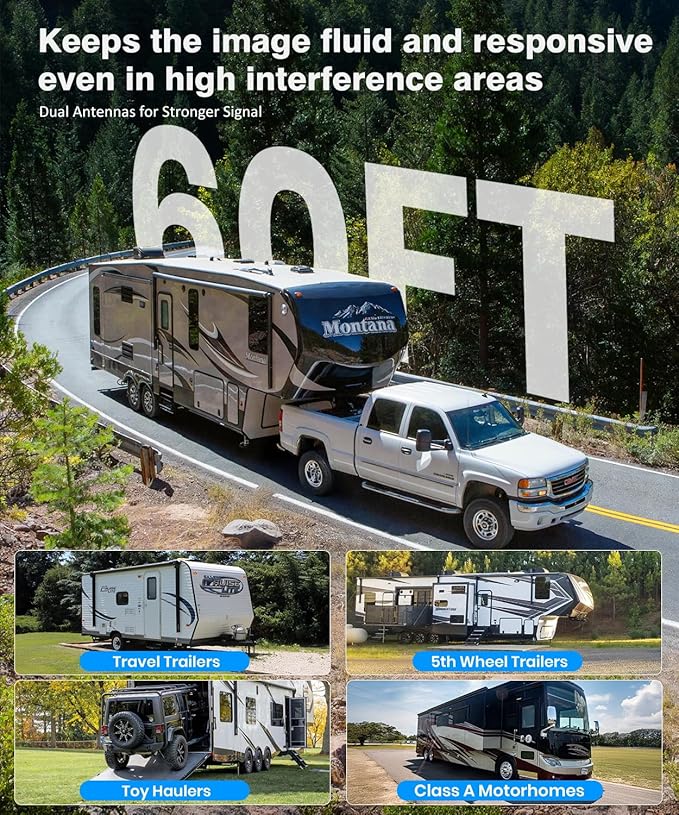 AUTO-VOX Wireless RV Backup Camera System: Rear and Side Coverage on a Large 7.2’‘ HD Monitor, Triple Split View, IR Night Vision, DVR Recording Back up Camera for RV,Travel Trailer,Motorhome,Camper