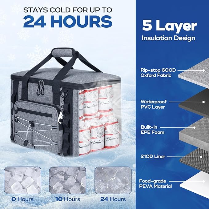 Maelstrom Soft Sided Cooler Bag, 30/40 Can Collapsible Insulated Ice Chest, Large Leakproof Portable Storage for Camping, Travel, Kayaking & Beach