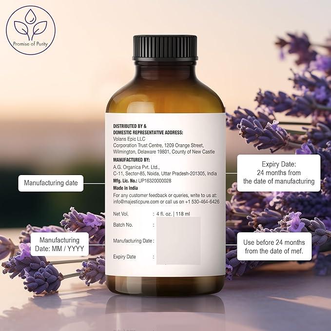 Majestic Pure Essential Oil with Glass Dropper - 100% Pure and Natural - Essential Oils for Diffuser, Aromatherapy, Soap and Candle Making, Lavender Essential Oil, Lavender Oil, 4 Fl Oz Pack of 2