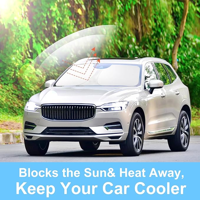 Windshield Sun Shade Custom Fit for 2018-2023 2024 2025 2026 Volvo XC60 Accessories Foldable Sunshade Sun Blocker Protect Car from Sun Rays & Heat Damage Keep Car Cooler