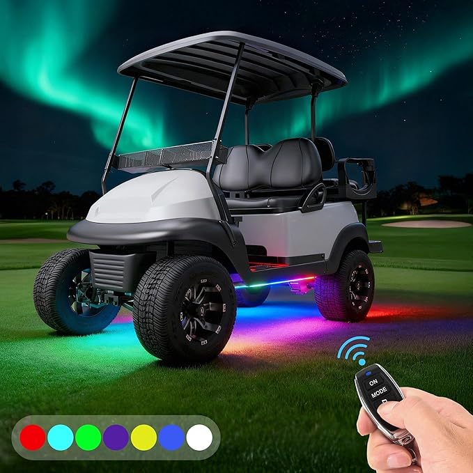 10L0L Golf Cart Underbody Light Kit, Underglow LED Strip for EZGO Club Car Yamaha, 24 Modes Multicolor RGB Music Sync Waterproof, Canopy Lights Optional (4 Pack(Underbody-Fishbone))