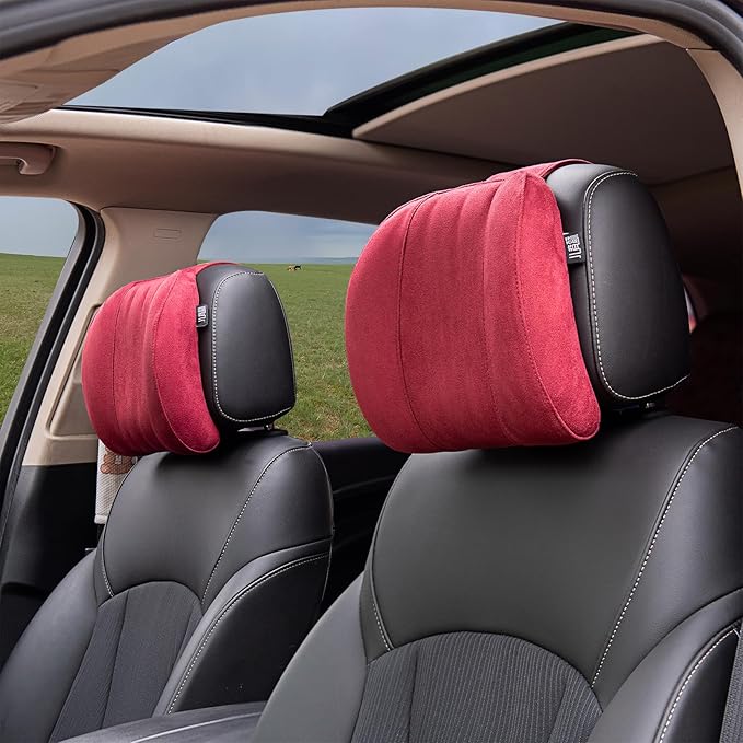 Car Neck Pillow Headrest, Memory Foam Car Headrest Pillow,Headrest Pillow for Car Relax Head Muscles and Relieve (Wine red)
