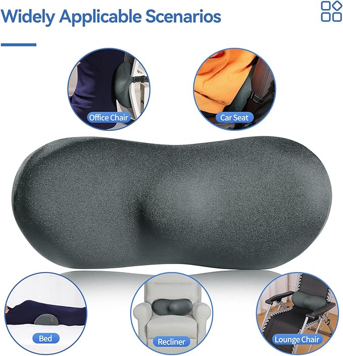 Lumbar Support Pillow for Car with Dual-Grip™ Stability System - Advanced Adaptive Memory Foam Back Pillow for Lower Back Pain Relief, Ergonomic Driving Seat & Office Chair Cushion, Gray