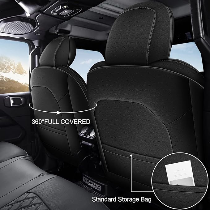 AOMSAZTO Custom Fit Seat Covers for Jeep Wrangler: 2013 2014 2015 2016 2017 4-Door Breathable Car Seats Covers Full Set Black