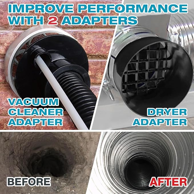 Sealegend 58-Pieces 40-Feet Dryer Vent Cleaner Kit, Dryer Cleaning Tools, Include Omnidirectional Blue Dryer Lint Vacuum Attachment, Dryer Vent Brush, Universal Vacuum & Dryer Adapters