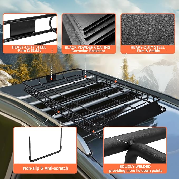 Heavy Duty Universal Rooftop Cargo Carrier Roof Rack, 64"x36"x5" Roof Rack Basket with 20 Cu.Ft Waterproof Bag, for SUV, Truck and Van, 250lbs Capacity, Corrosion Resistant (ROOF 64" and Bag)