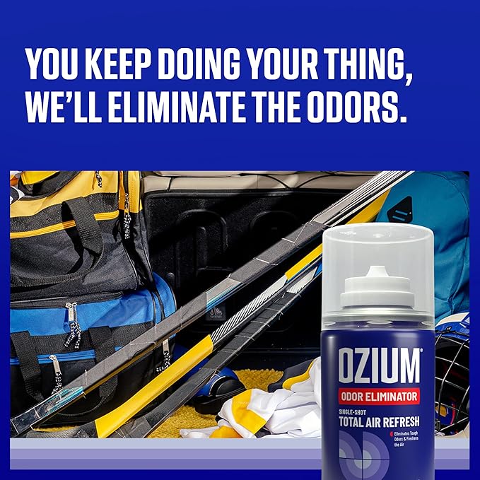 Ozium Air Sanitizer Odor Eliminator Spray, 2 oz Single Shot Total Air Refresh & Car Air Freshener - Linen - 4 Pack