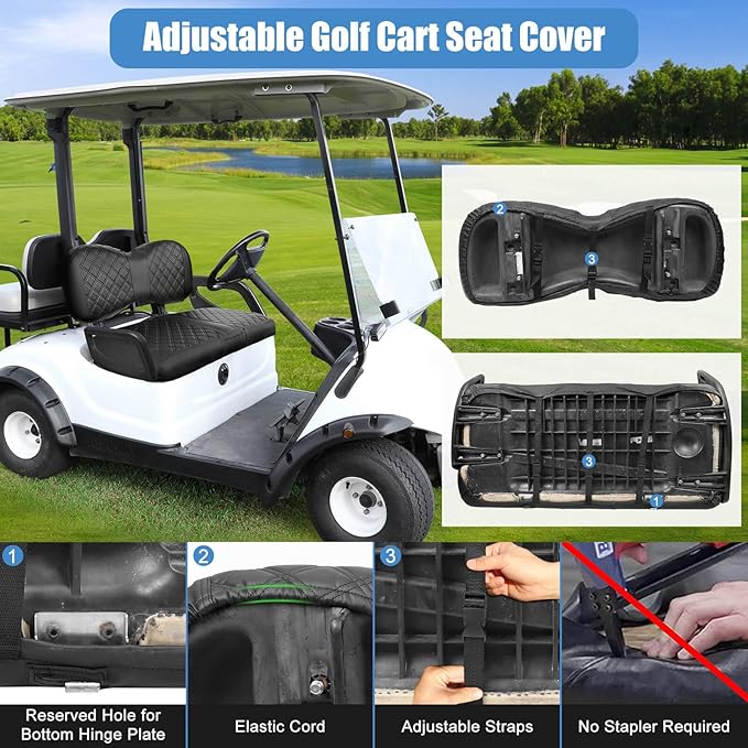 MOSNAI Yamaha Golf Cart Front Seat Cover for Drive G29 2007-2016 and 2017+ Drive 2 OEM Ordinary Seat Cushion, Concave and Convex Design Appearance, Thick Vinyl Leather Comfortable/Breathable