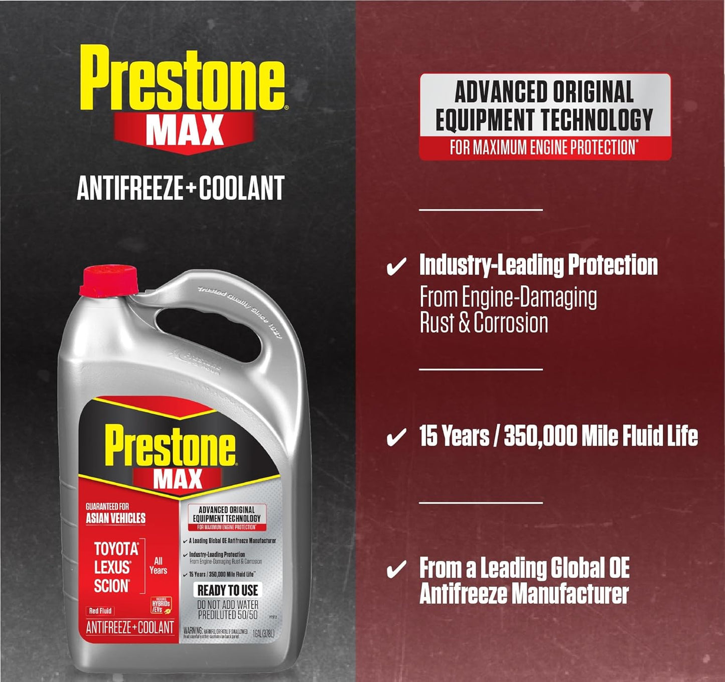 Prestone AF6210 MAX Asian Vehicles (Red) Anti-Freeze and Coolant, 1 Gallon, Pack of 6