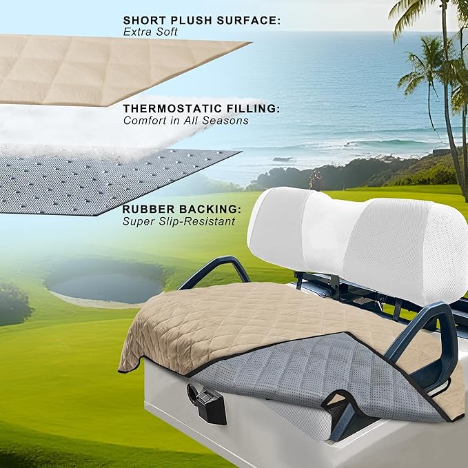 YOKYHOM Golf Cart Seat Covers for 2 & 4 Passenger Carts, Thick Short Plush with Non-Slip Backing, Ultra Soft Seat Towel Blanket, Fits EZGO, Club Car, Yamaha, 51"x30.5", Khaki