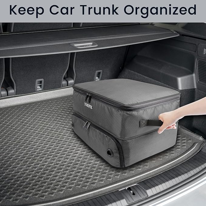 YOREPEK 2 Layer Golf Trunk Organizer, Golf Gifts for Men with Separate Ventilated Compartment for 2 Pair Shoes, Waterproof Car Trunk Locker for Balls, Tees, Clothes, Gloves, Gifts for Golfers