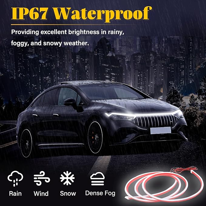 DIBMS 71-inch High-Brightness Car Hood Gap LED Light Strip - Daytime Running Lights Universal Auto Exterior Decor Accessories (White)