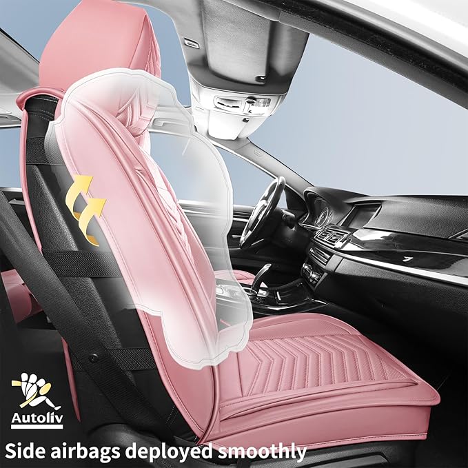 Nappa Leather Car Seat Covers Full Set, Pink Car seat Protector 5 Seats, Waterproof Car Seat Cushion, Universal Automotive Seat Covers Fit for SUV Truck Pick-up Sedan, Front and Rear