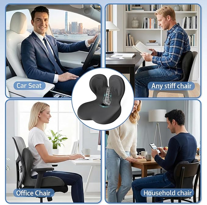 Memory Foam Seat Cushion,Orthopedic Ergonomic Seat Cushions for Tailbone,Sciatica, and Back Pressure Relief,L-Shaped Design & Adjustable Strap,Lumbar Support Pillow for Office,Car,Desk Chair