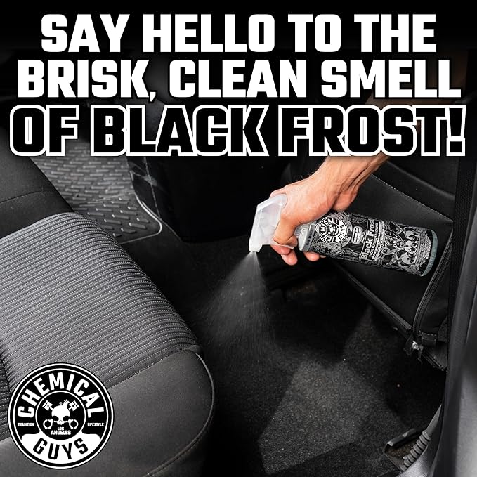Chemical Guys Black Frost Air Freshener and Odor Eliminator, 16 fl oz Spray with 3 Pack of Hanging Air Fresheners (Great for Cars, Trucks, SUVs, RVs, Home, Office, Dorm Room & More) - HOL432