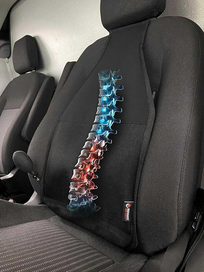 4-Way Adjustable Lumbar Support Pillow for Car, Mid/Lower Back Support Cushion for Car Seat, Back Pain Relief Lumbar Pillow, Black