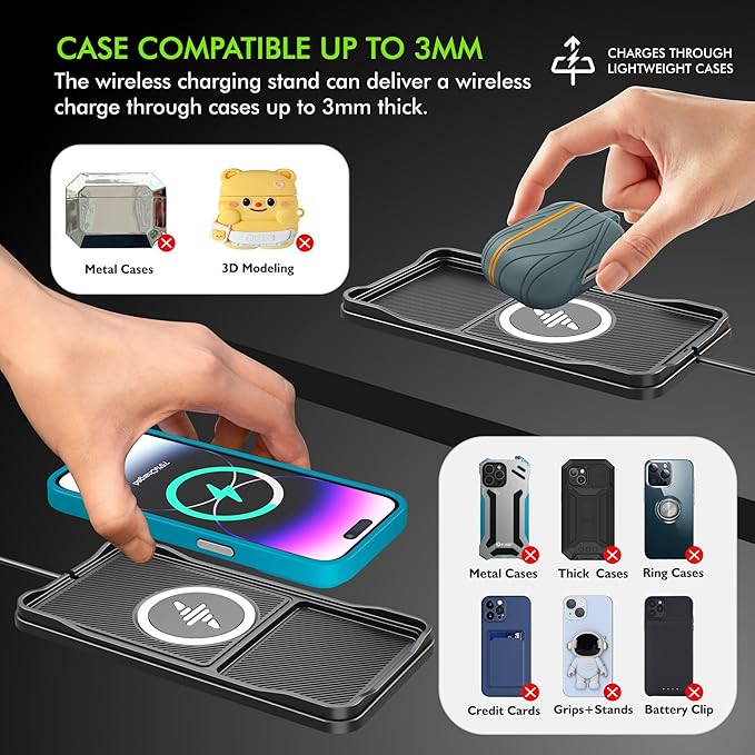 Wireless Car Charger Pad, 15w Fast Car Wireless Chargers Charging pad Non Slip Charger for Car Wireless Phone Charger for iPhone 17/16/15/14/13/12 Pro Max,Samsung S23 S22 S20 for Android, 30cm Cable