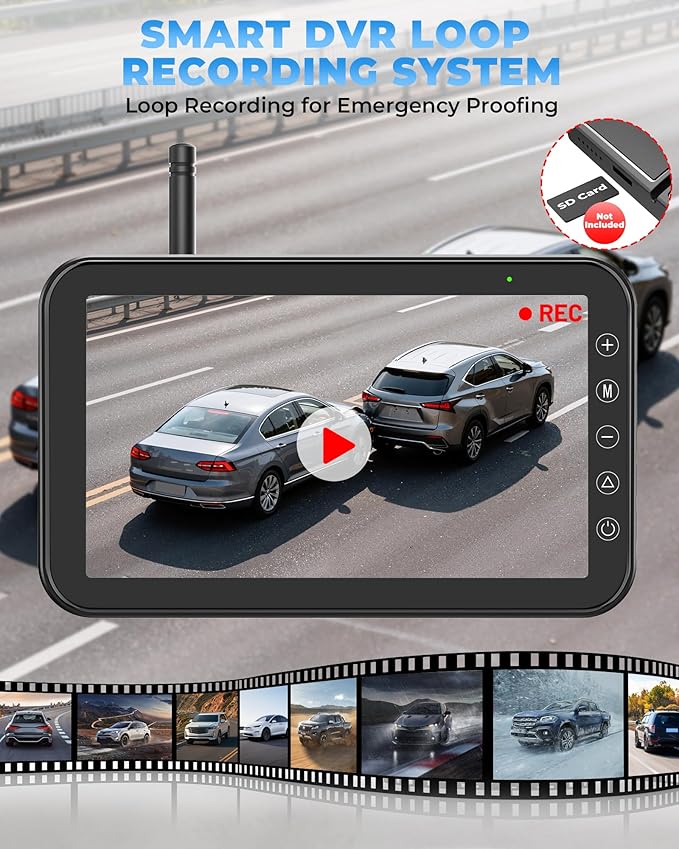 Solar Wireless Backup Camera, 5" 1080P DVR Monitor, 2-Min No-Wiring Installation Back Up Camera, 4800mAh Battery, Stable Signal, IP69K Waterproof Reverse Camera for Car, SUV, Pickup, Truck, Trailer