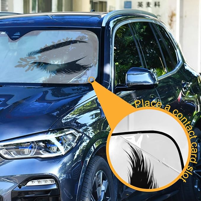 Woman Eye Eyelash Car Windshield Sun Shade Foldable UV Ray Sun Visor Protector Sunshade to Keep Your Vehicle Cool (55" x 27.6")